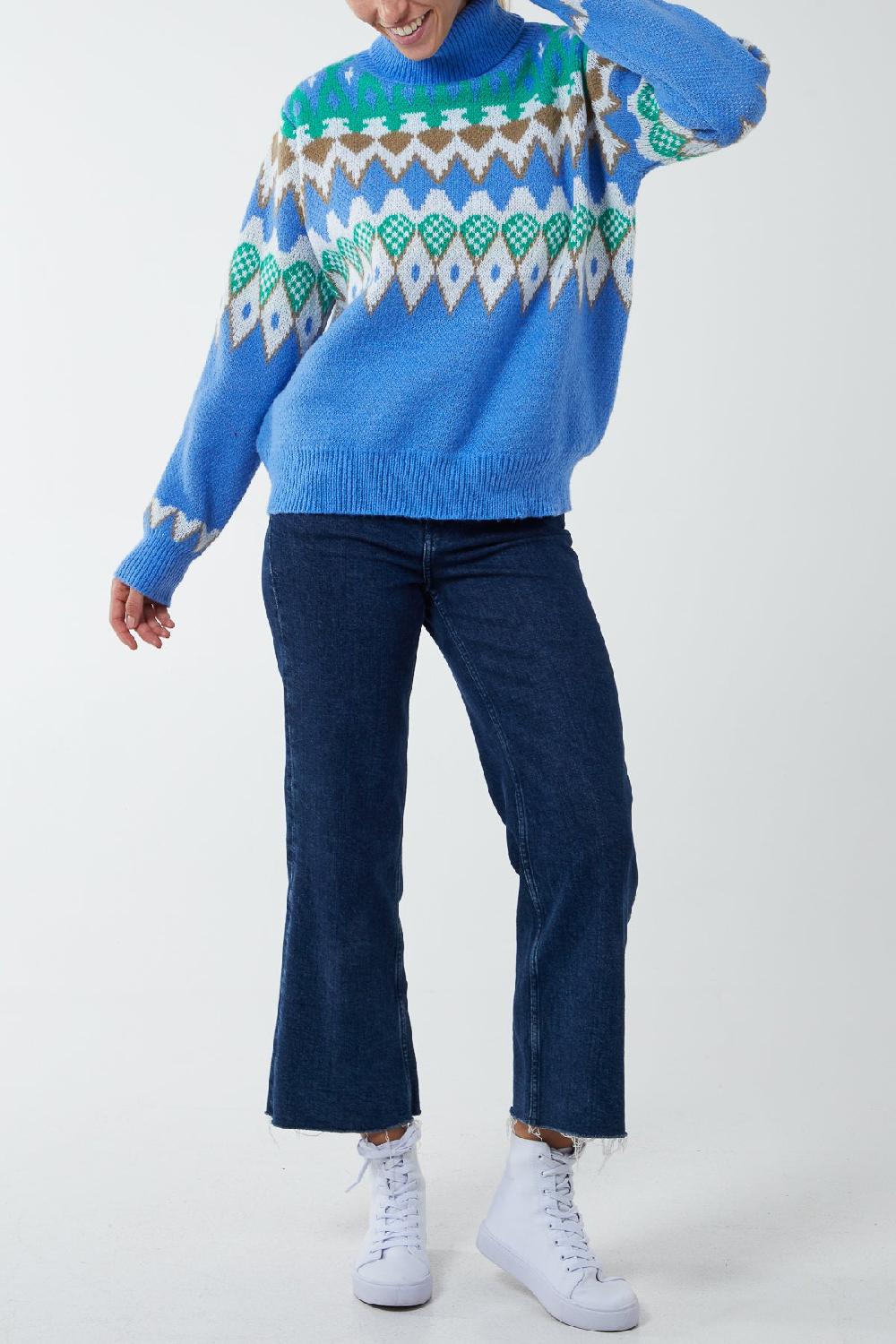 Qed London Multi Aztec Roll Neck Jumper