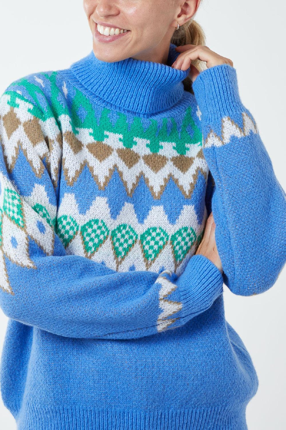 Qed London Multi Aztec Roll Neck Jumper