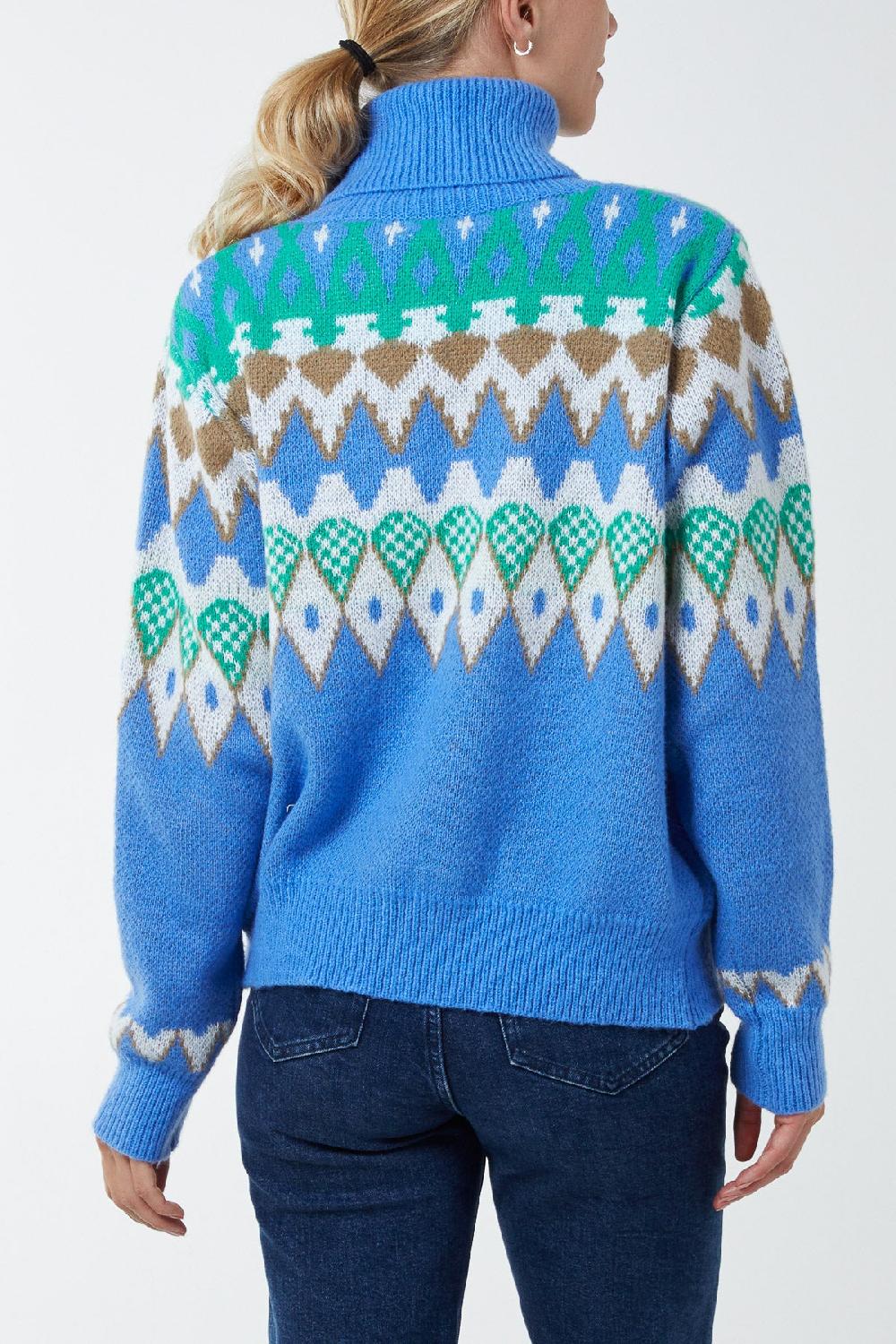 Qed London Multi Aztec Roll Neck Jumper