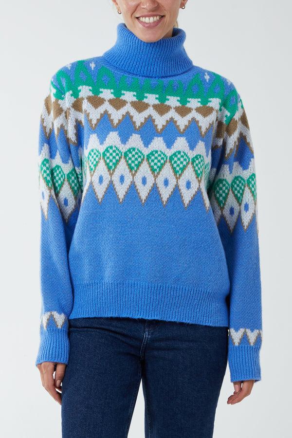 qed london Multi Aztec Roll Neck Jumper