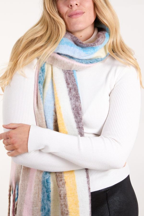 Qed London Multi Colour Stripe Tassel Scarf