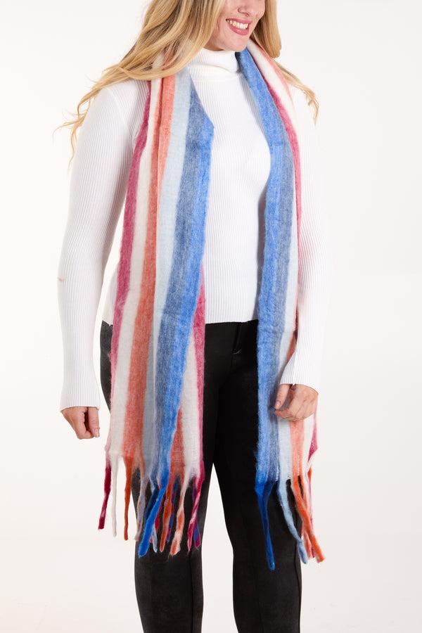 Qed London Multi Colour Stripe Tassel Scarf