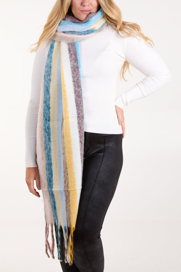 qed london Multi Colour Stripe Tassel Scarf