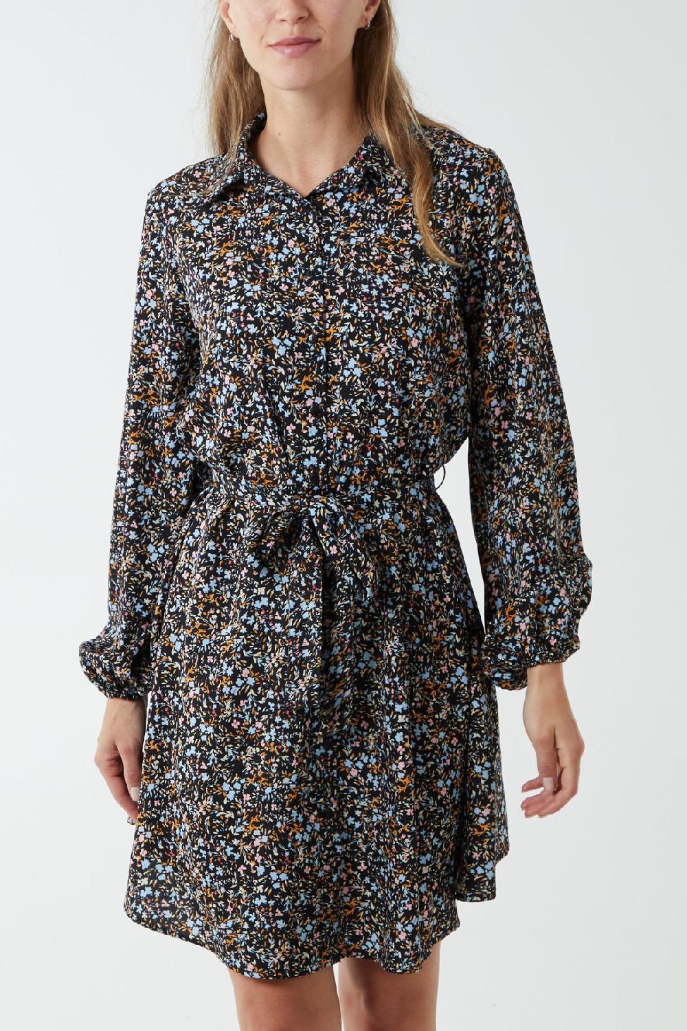 Qed London Multi Floral Print Mini Shirt Dress