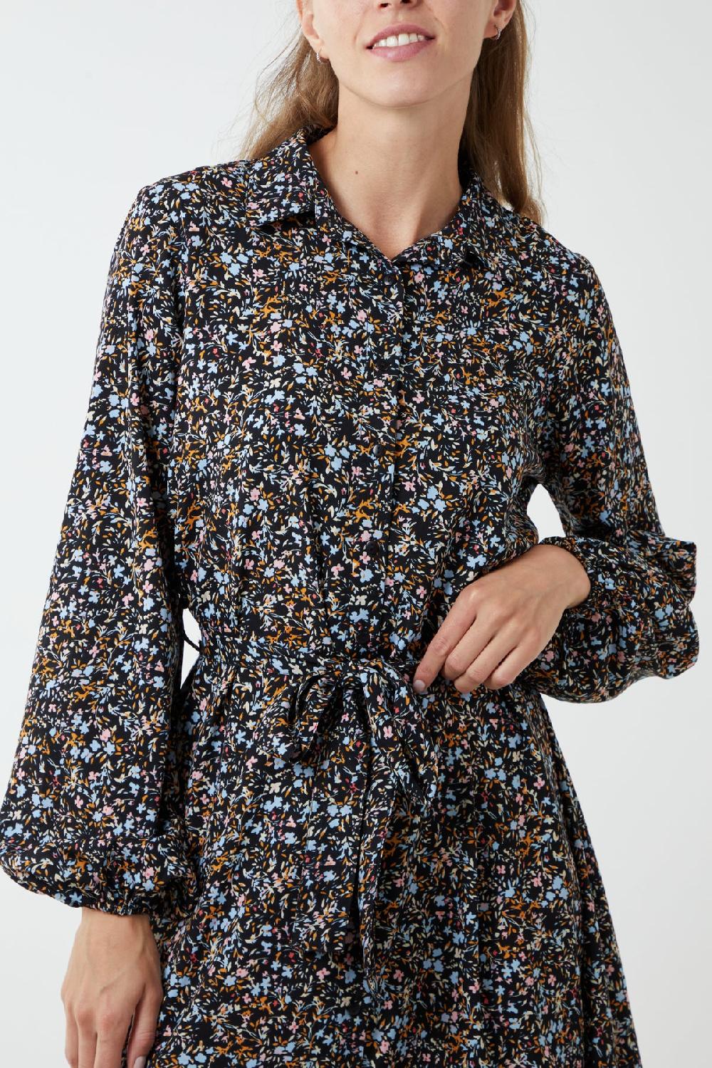 Qed London Multi Floral Print Mini Shirt Dress