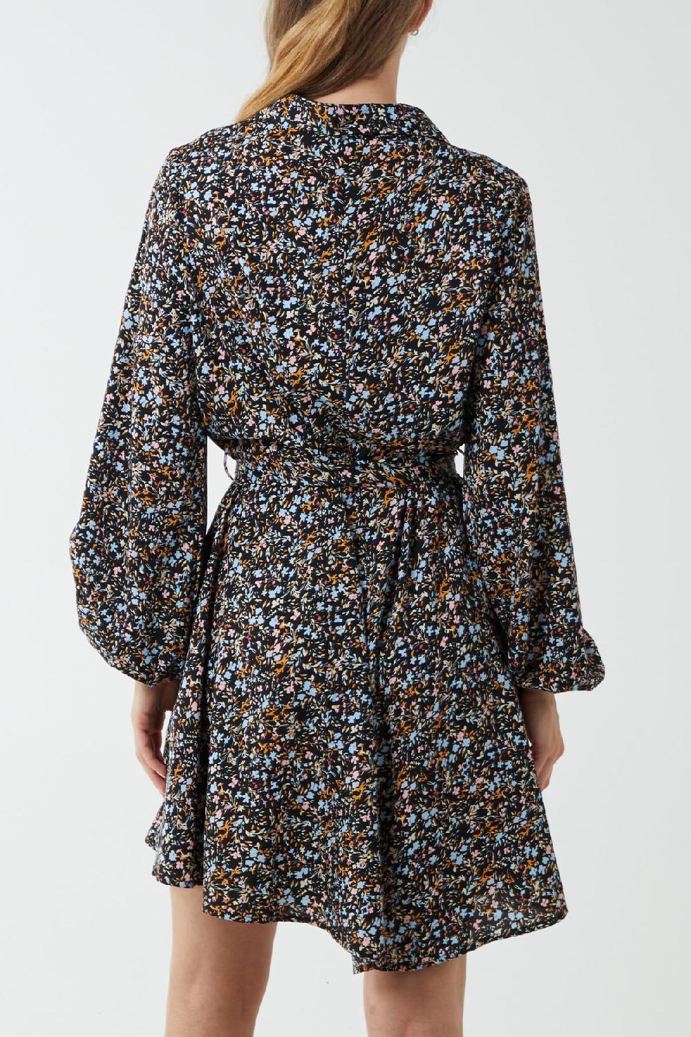 Qed London Multi Floral Print Mini Shirt Dress