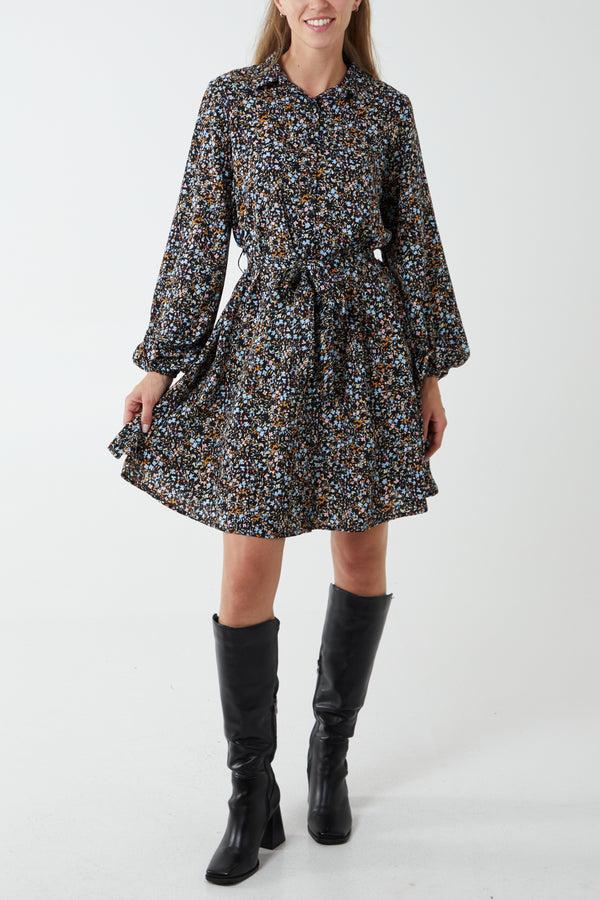 Qed London Multi Floral Print Mini Shirt Dress