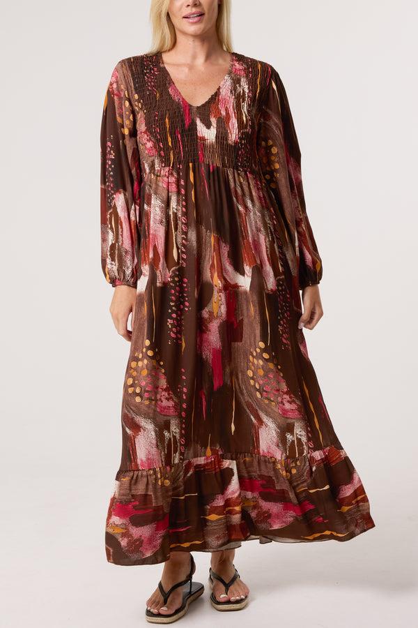 Qed London Multi Print Shirred Bust Midi Dress