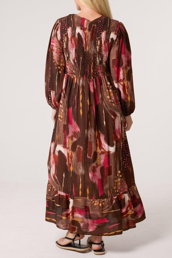 Qed London Multi Print Shirred Bust Midi Dress