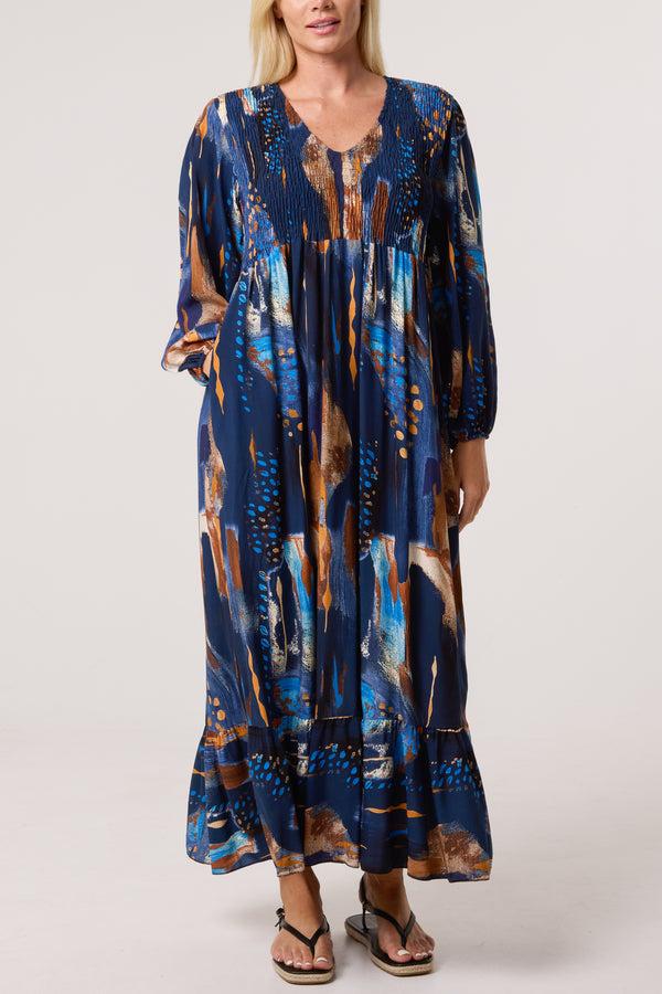 qed london Multi Print Shirred Bust Midi Dress