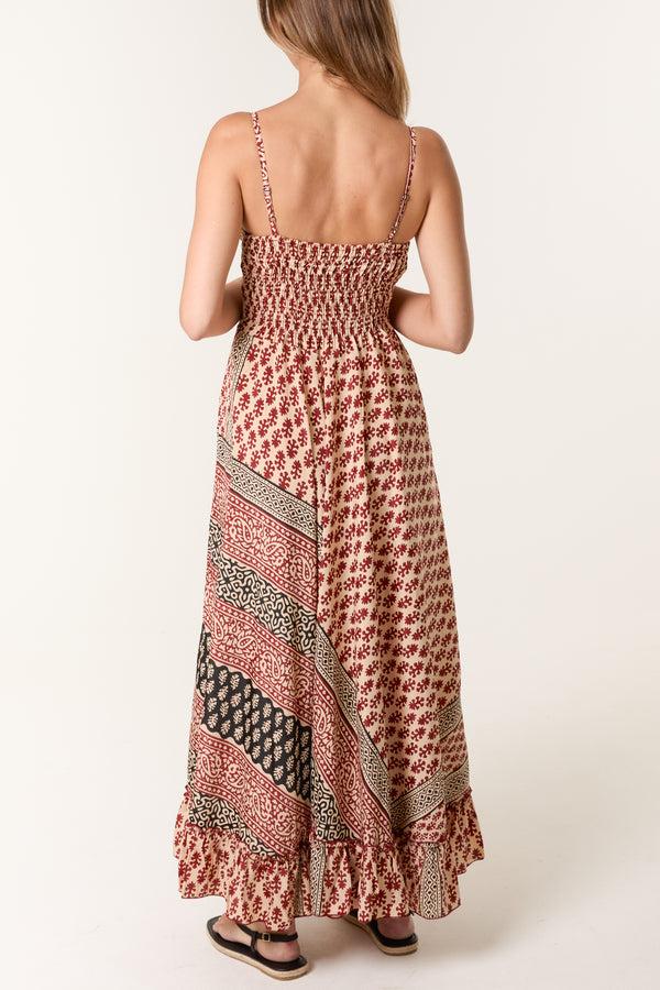 Qed London Multi Print Wrap Cami Maxi Dress