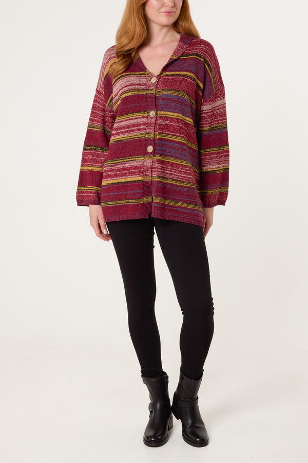 Qed London Multi Stripe V-Neck Cardigan