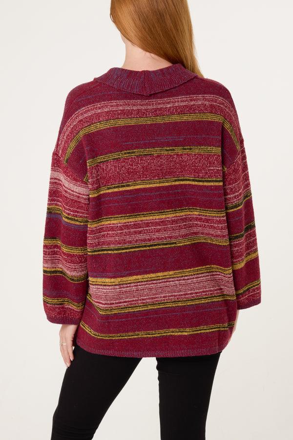 Qed London Multi Stripe V-Neck Cardigan