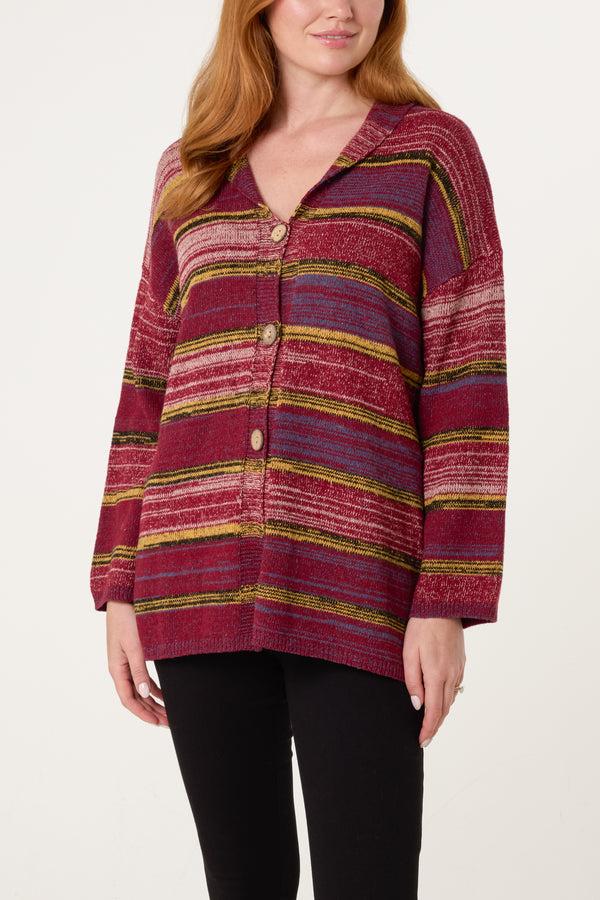 qed london Multi Stripe V-Neck Cardigan