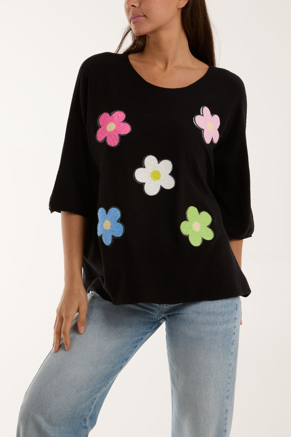 qed london Multicolour Daisy 3/4 Sleeve Jumper