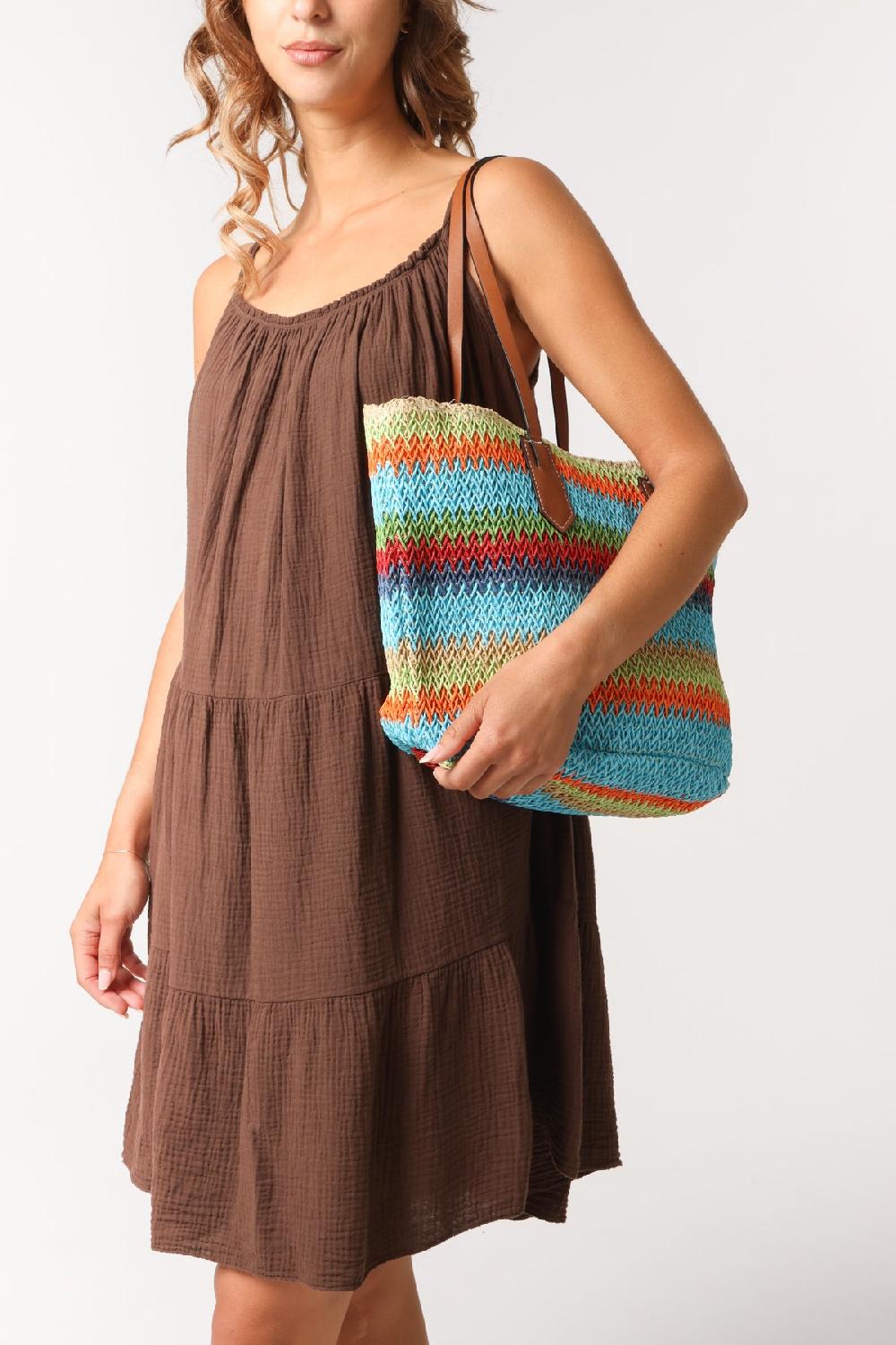 Qed London Multicolour Stripe Woven Tote Bag