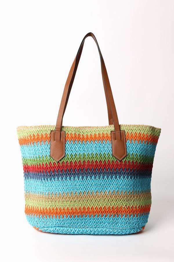 Qed London Multicolour Stripe Woven Tote Bag