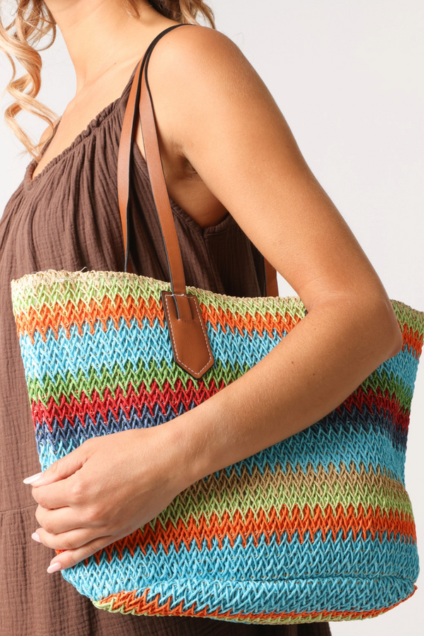 qed london Multicolour Stripe Woven Tote Bag