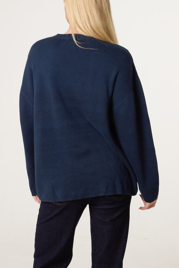 Qed London Navy High Neck Knit Jumper