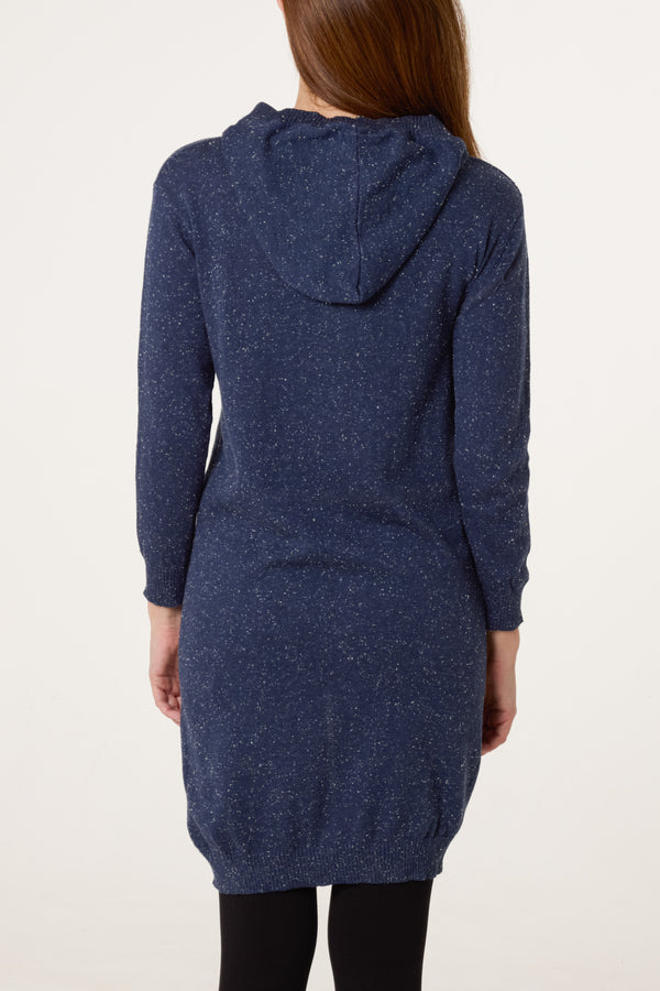 Qed London Navy Longline Button Hooded Cardigan