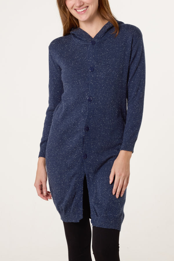 qed london Navy Longline Button Hooded Cardigan