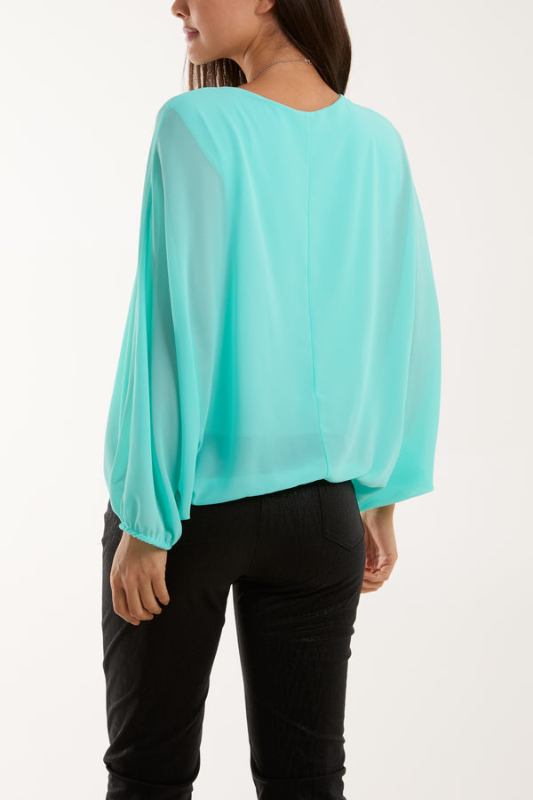 Qed London Necklace Batwing Bubble Hem Top