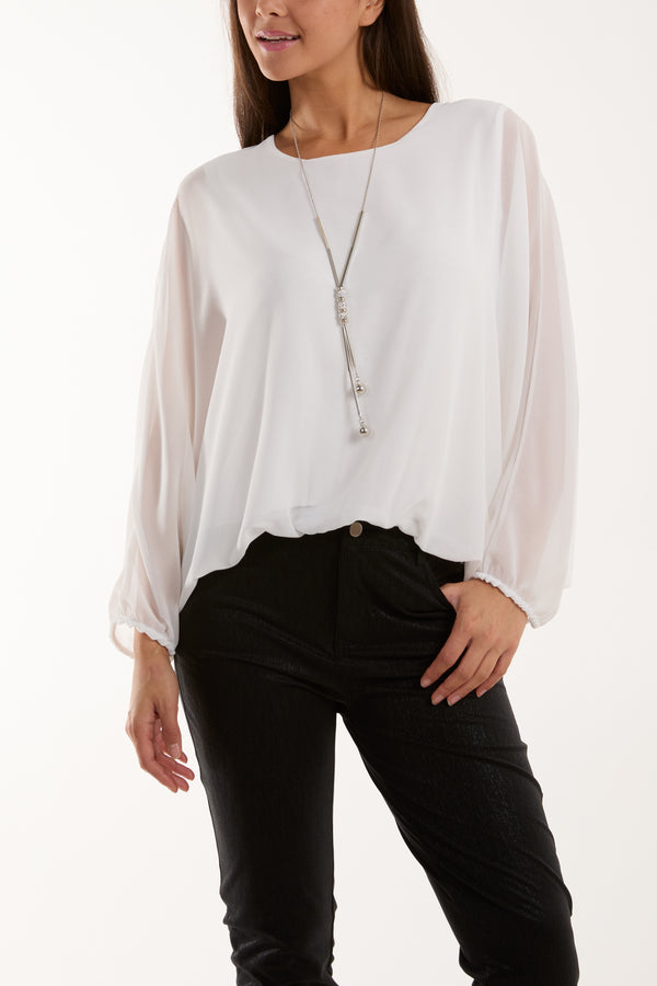 Qed London Necklace Batwing Bubble Hem Top