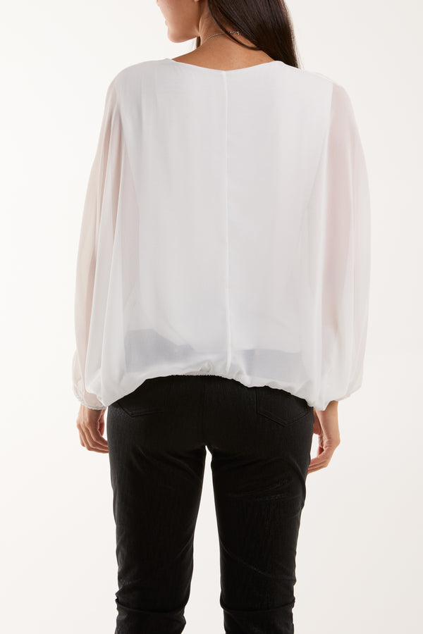 Qed London Necklace Batwing Bubble Hem Top