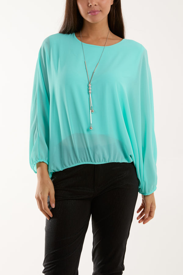 qed london Necklace Batwing Bubble Hem Top