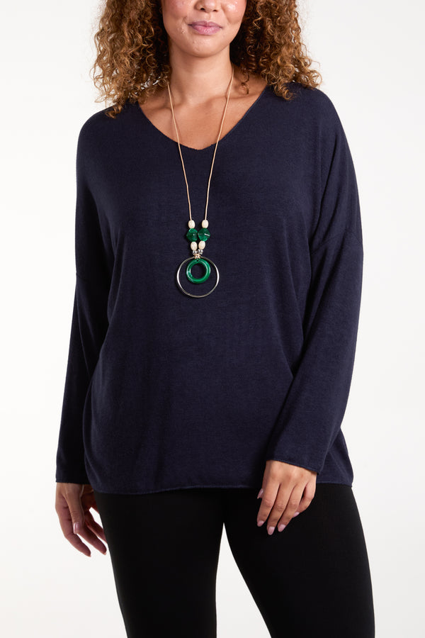 Qed London Necklace Fine Knit V-Neck Jumper