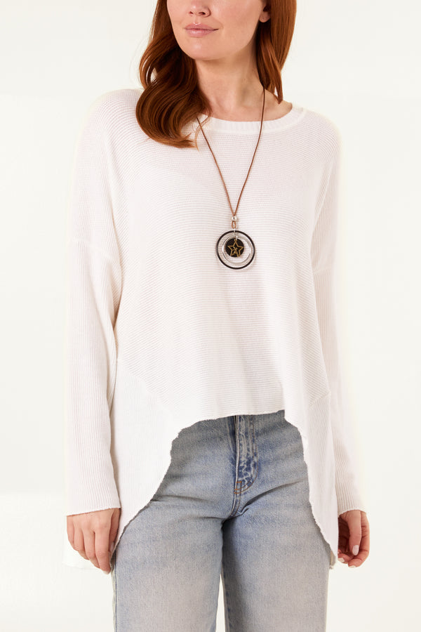 qed london Necklace High Low Fine Knit Jumper