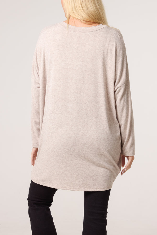 Qed London Necklace Lurex Trim Fine Knit Jumper