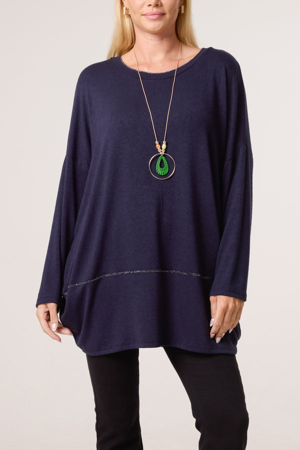 qed london Necklace Lurex Trim Fine Knit Jumper