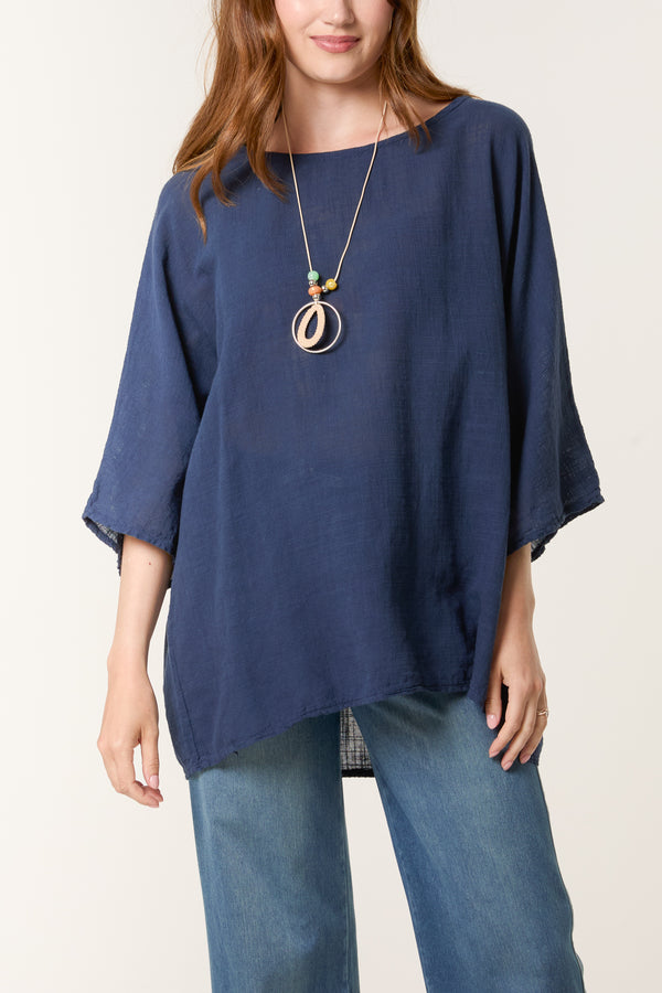 Qed London Necklace Pure Cotton Round Neck Top