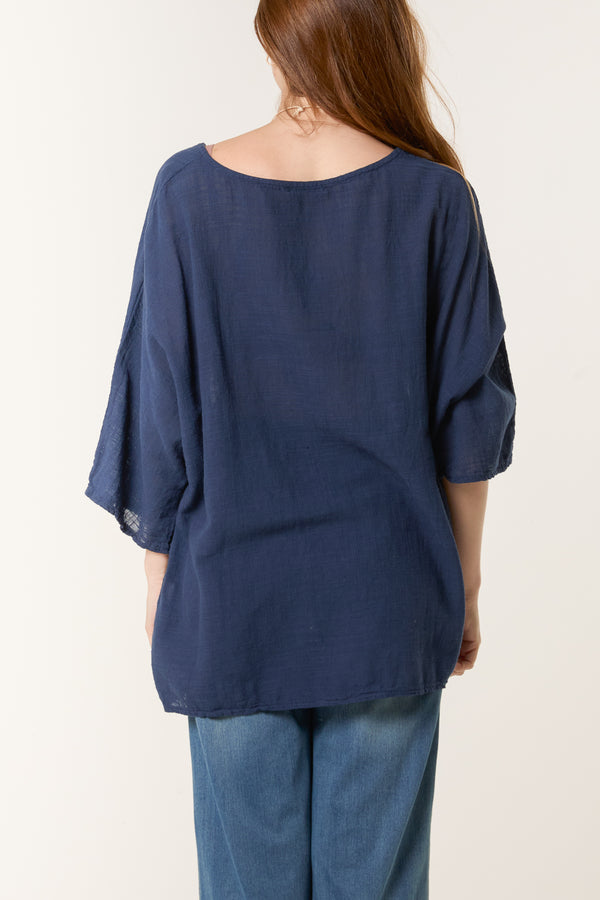 Qed London Necklace Pure Cotton Round Neck Top