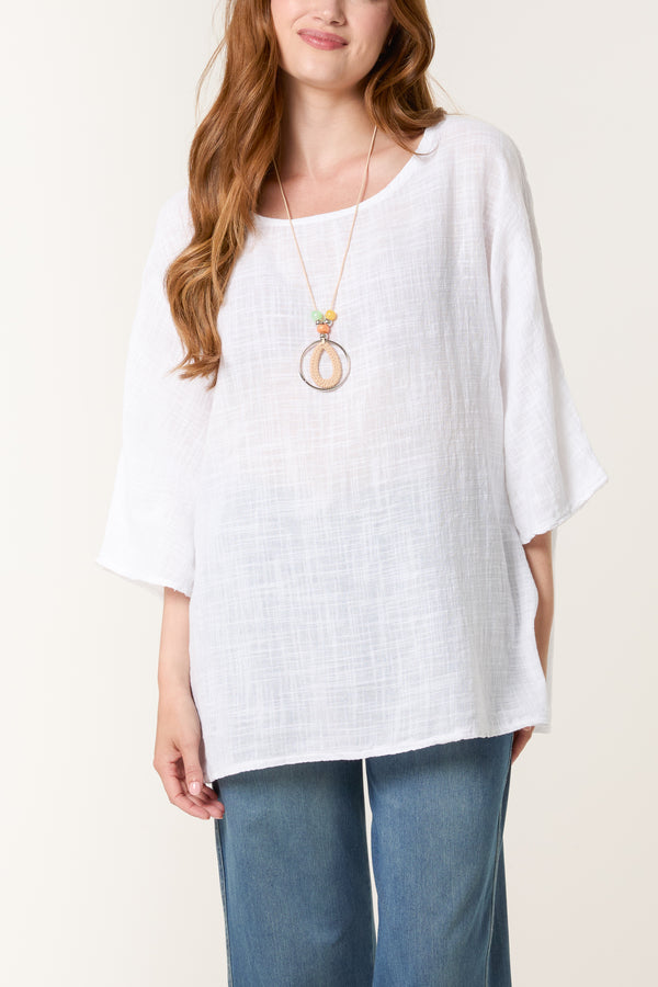 qed london Necklace Pure Cotton Round Neck Top