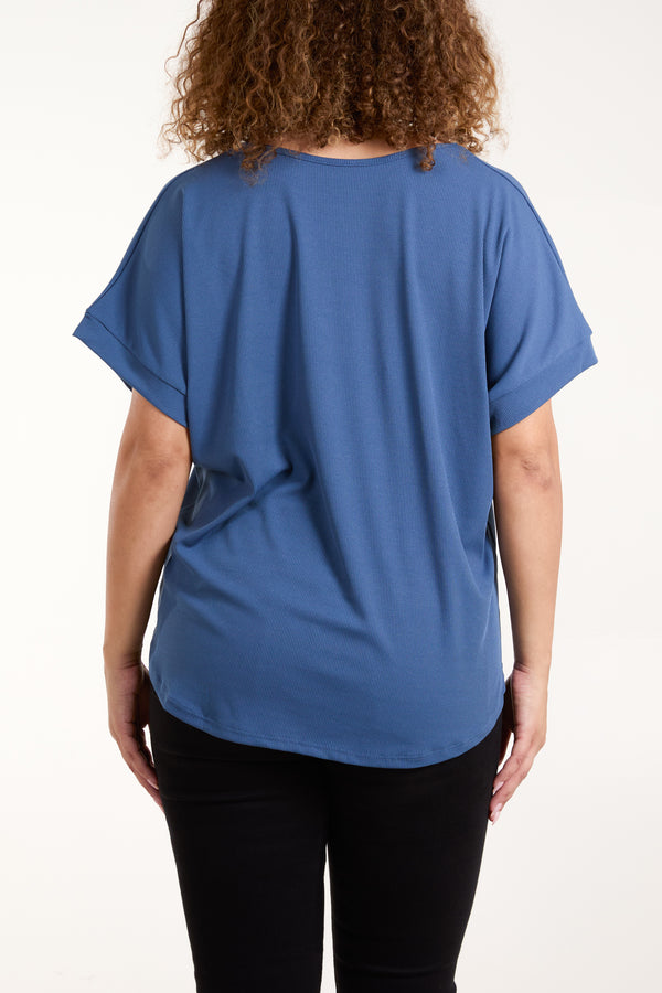 Qed London Necklace Short Sleeve Ribbed Top