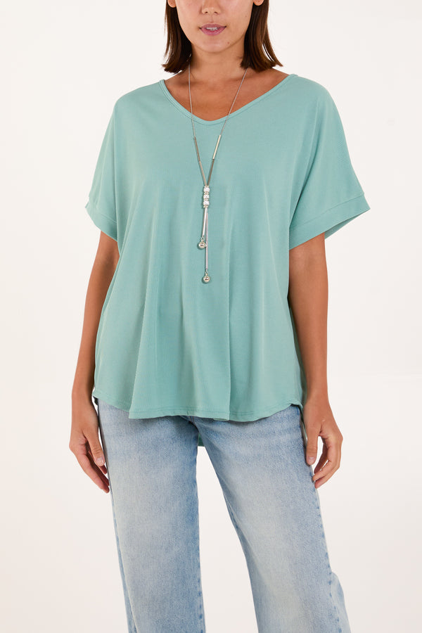 Qed London Necklace Short Sleeve Ribbed Top