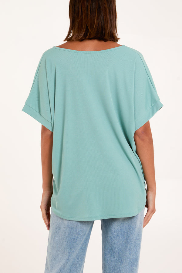 Qed London Necklace Short Sleeve Ribbed Top