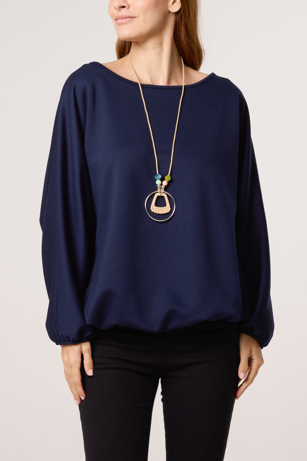 qed london Necklace Soft Touch Batwing Sweat Top