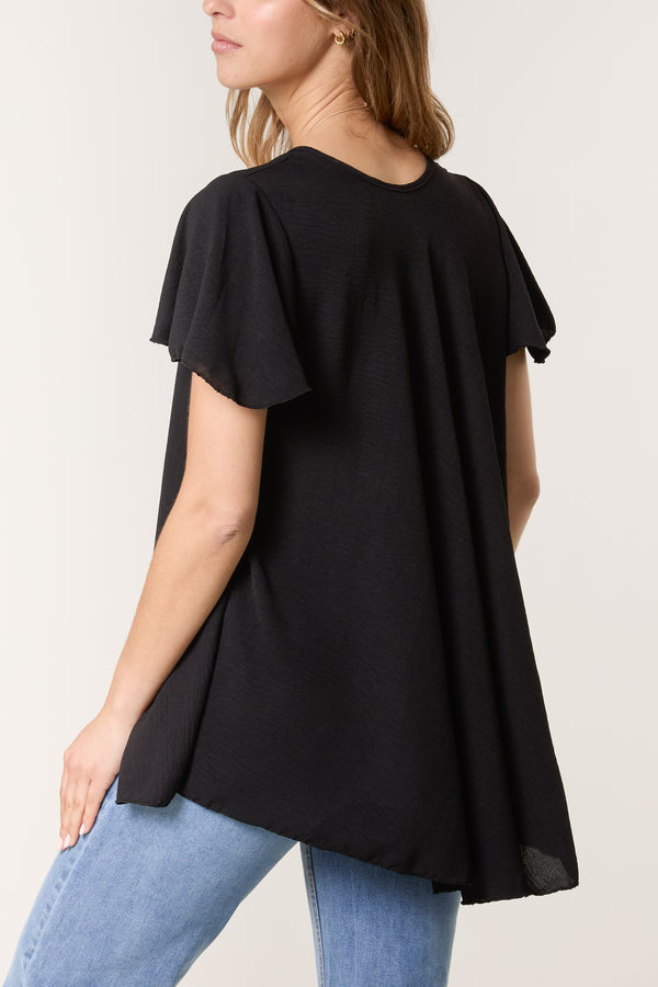 Qed London Necklace V-Neck Angel Sleeve Top