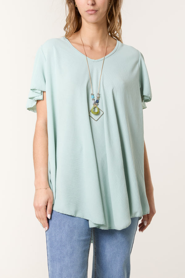 Qed London Necklace V-Neck Angel Sleeve Top