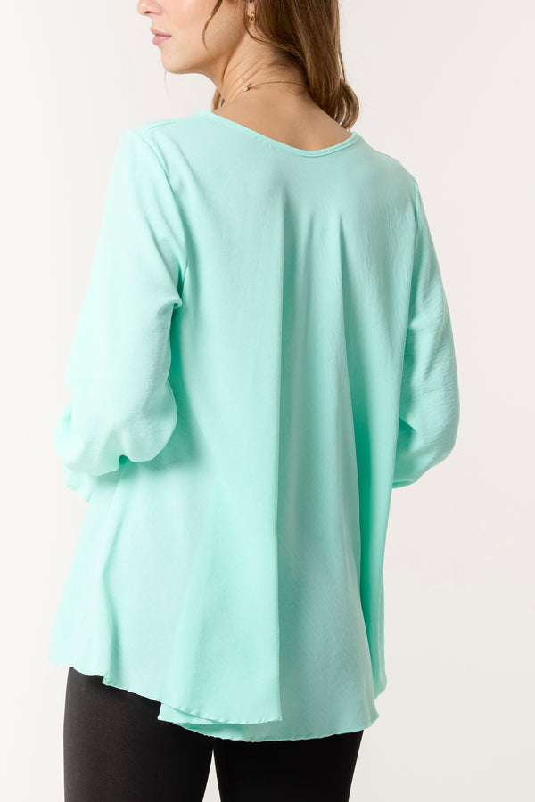 Qed London Necklace V-Neck Bell Sleeve Blouse