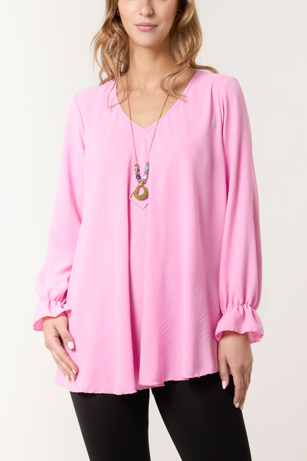 Qed London Necklace V-Neck Bell Sleeve Blouse