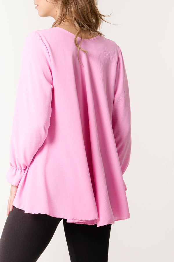 Qed London Necklace V-Neck Bell Sleeve Blouse