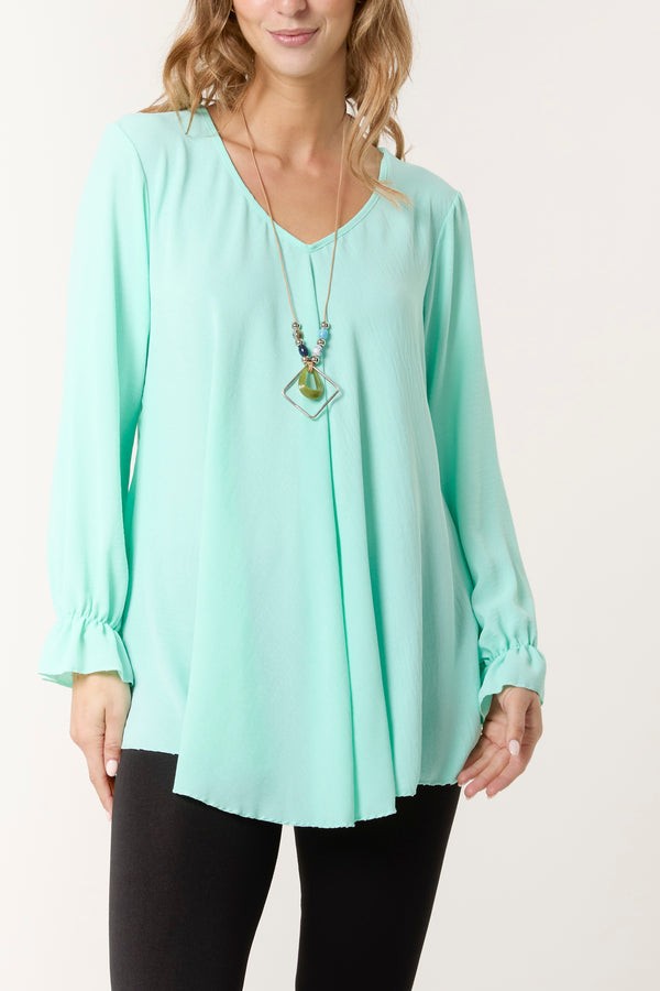 qed london Necklace V-Neck Bell Sleeve Blouse