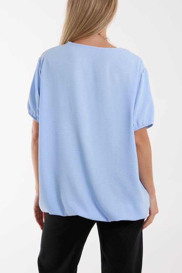 Qed London Necklace V-neck Bubble Hem Top