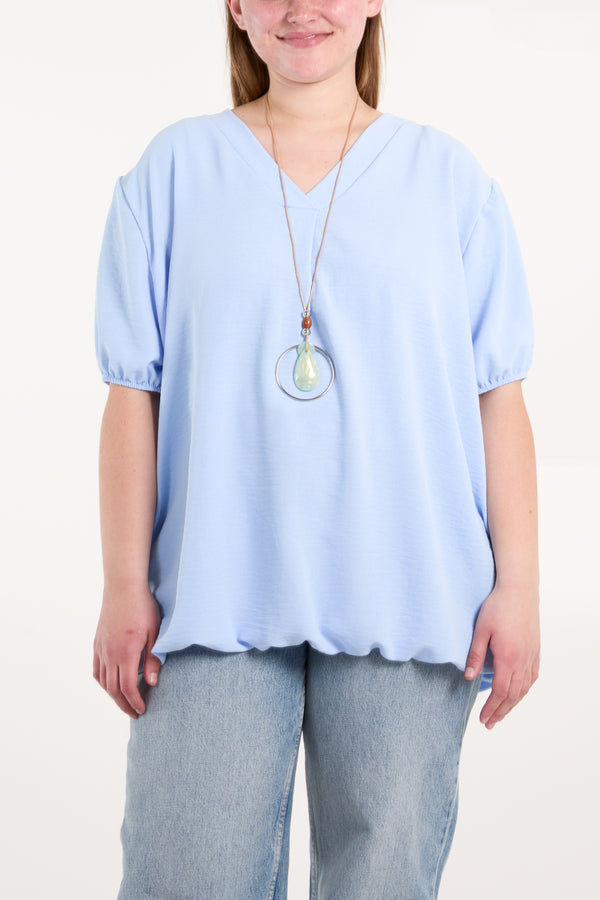 Qed London Necklace V-neck Bubble Hem Top