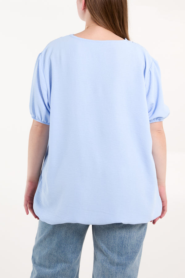 Qed London Necklace V-neck Bubble Hem Top