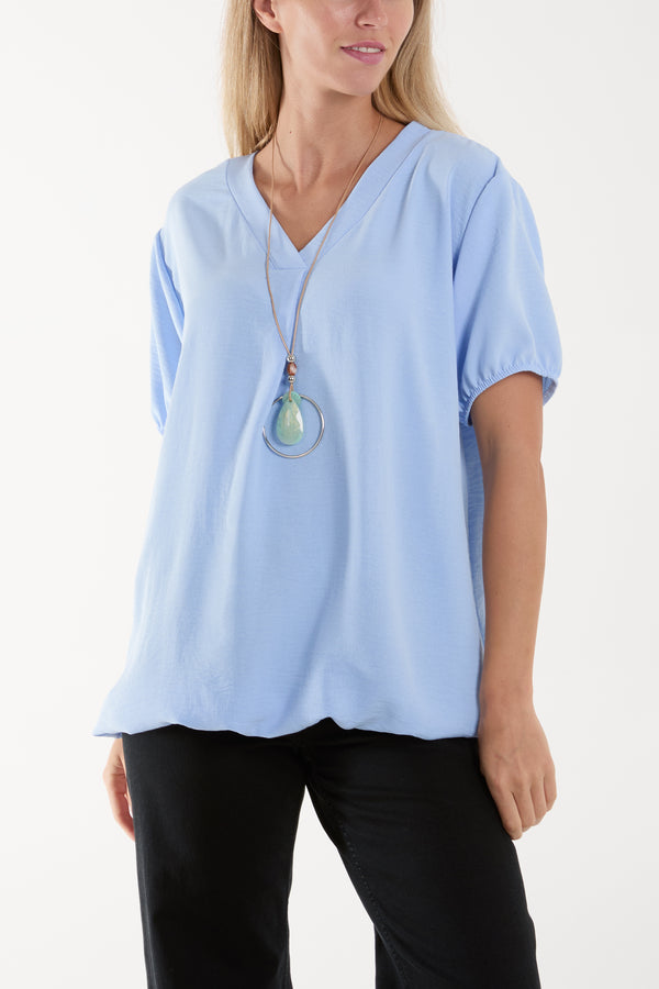 qed london Necklace V-neck Bubble Hem Top